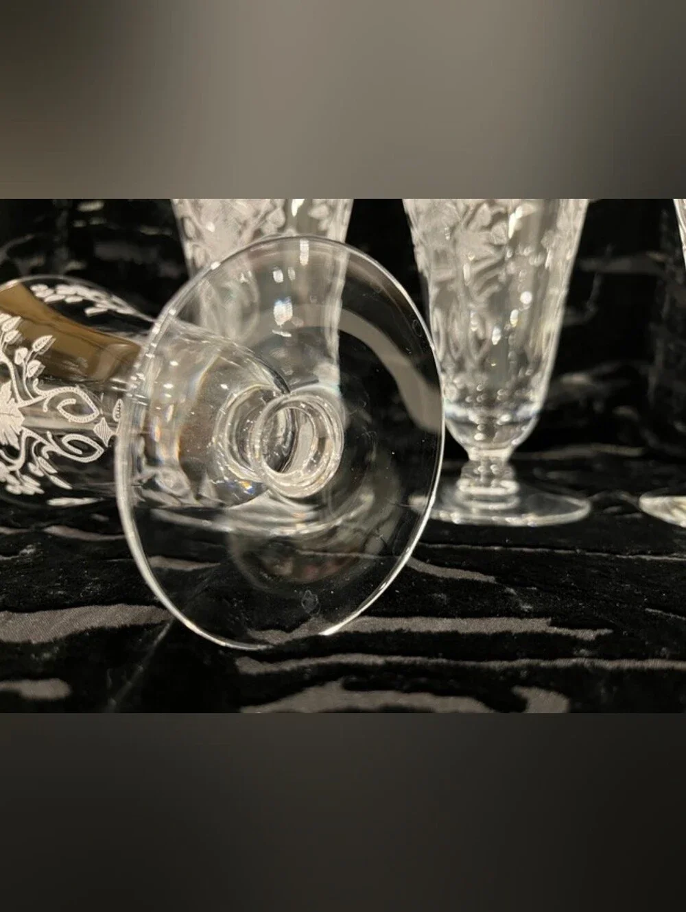 Vintage 1930s Morgantown Baden Etched Crystal Footed Tumblers - Set of 4 (1930s)